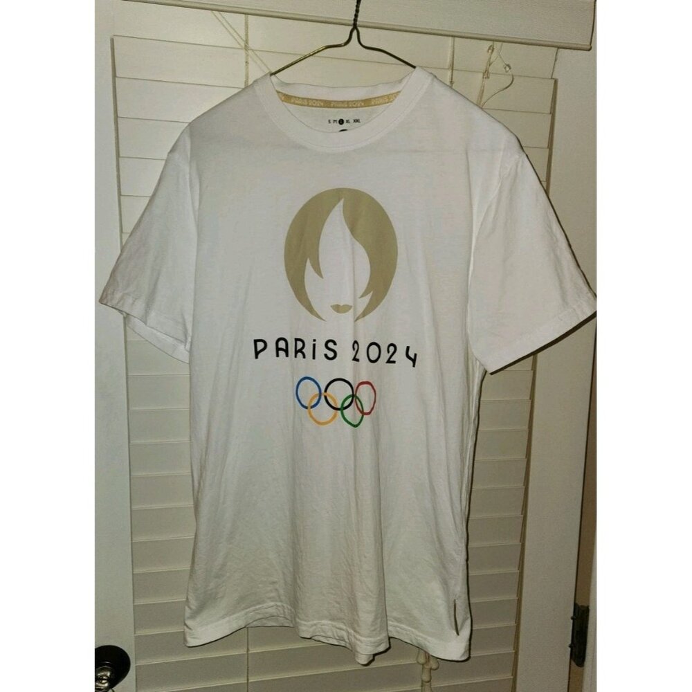 Paris 2024 Olympics White Cotton Tee Shirt Size  LARGE